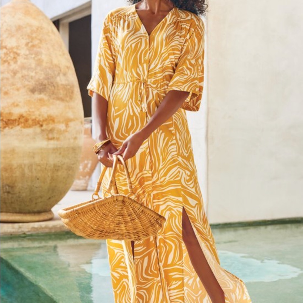 Soft Surroundings Yellow & White Swirl Maxi Dress
